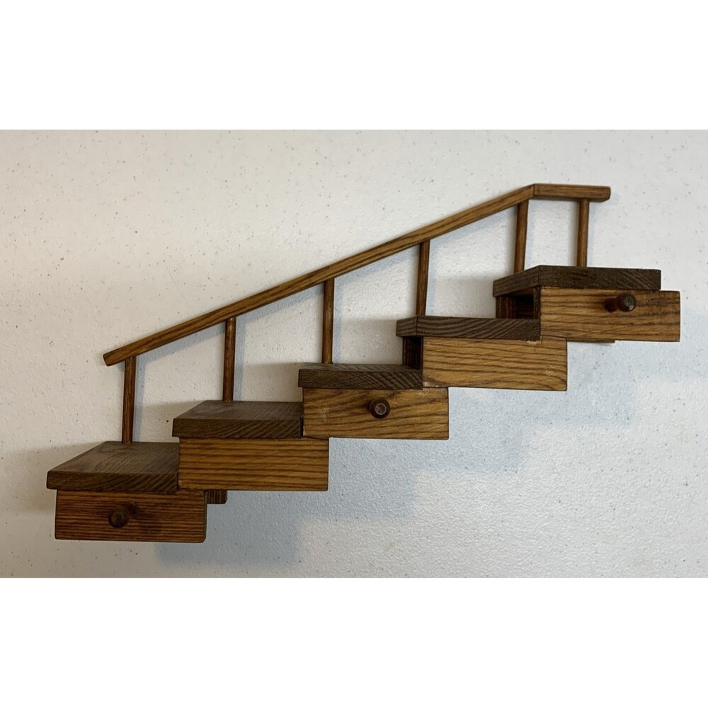Vintage Wooden Stair Step Spindle Shelf Knick Knack Collectibles